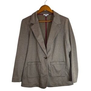 Croft & Barrow Petite Brown Herringbone Single Button Blazer Jacket PM